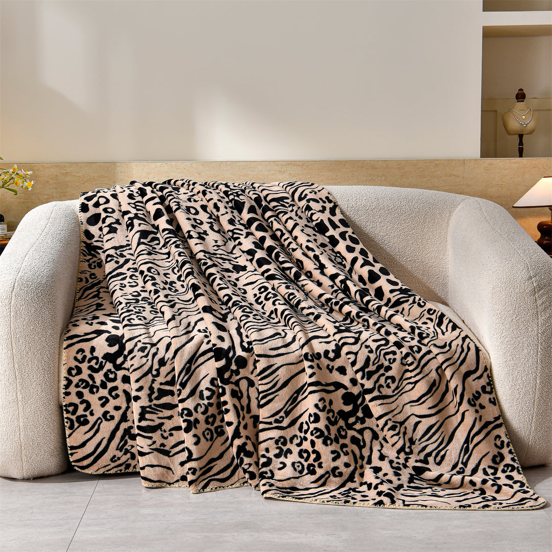 Luxury Leopard-Print Fleece Throw Blanket Bowlift