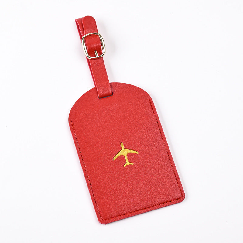 Premium Leather Luggage Tag with Adjustable Strap and Embroidered Airplane Icon Bowlift