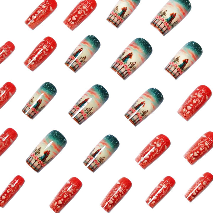 Artificial nails with Romantic Couple motif Bowlift