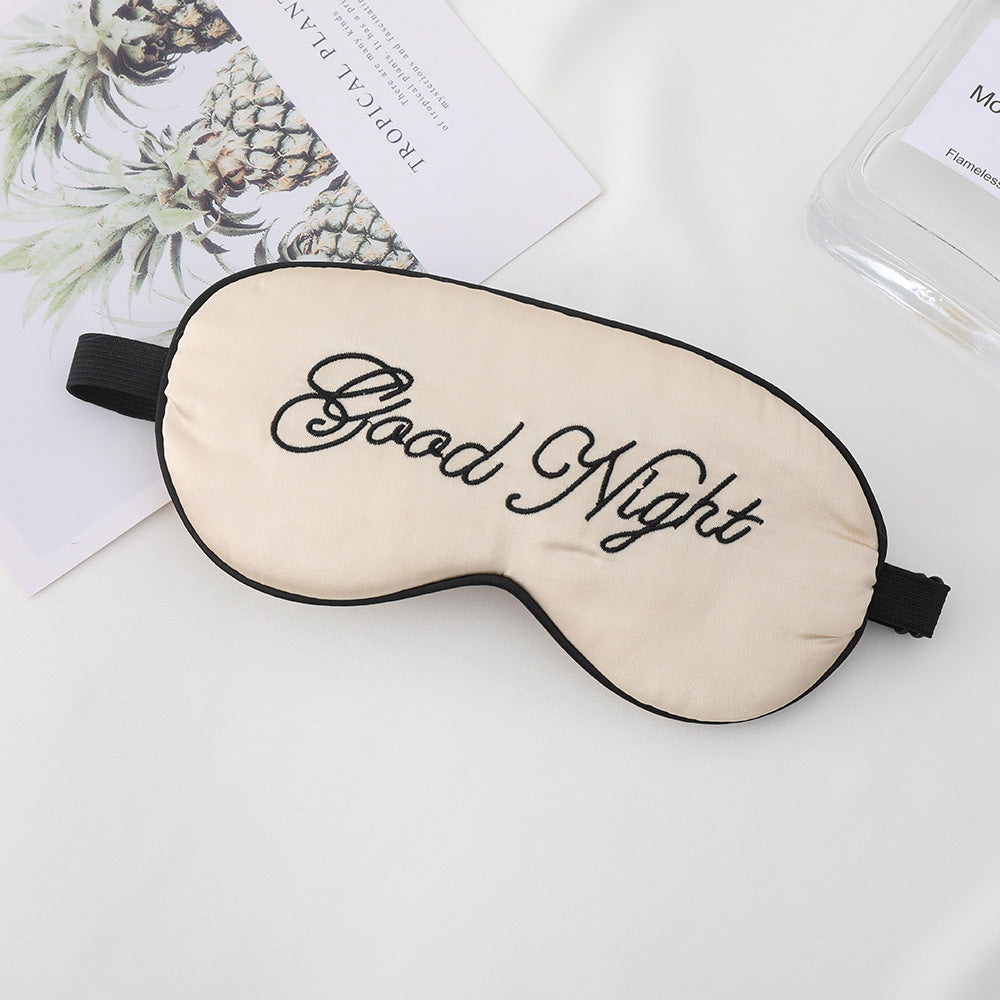 Unisex embroidered contoured sleep mask with decorative text embroidery and adjustable elastic band Bowlift