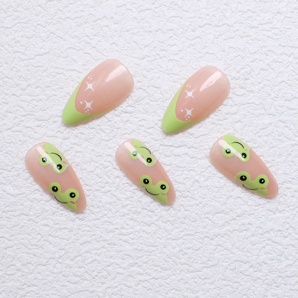 Artificial nail set with creative frog designs and playful accents Bowlift