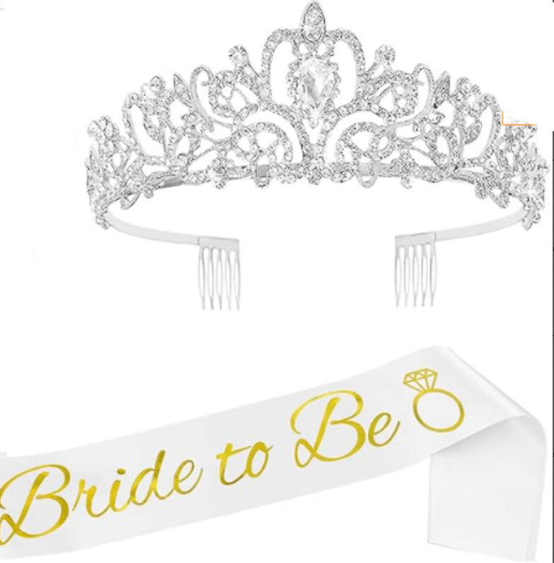 Women Elegant Tiara with Personalized Sash Bowlift