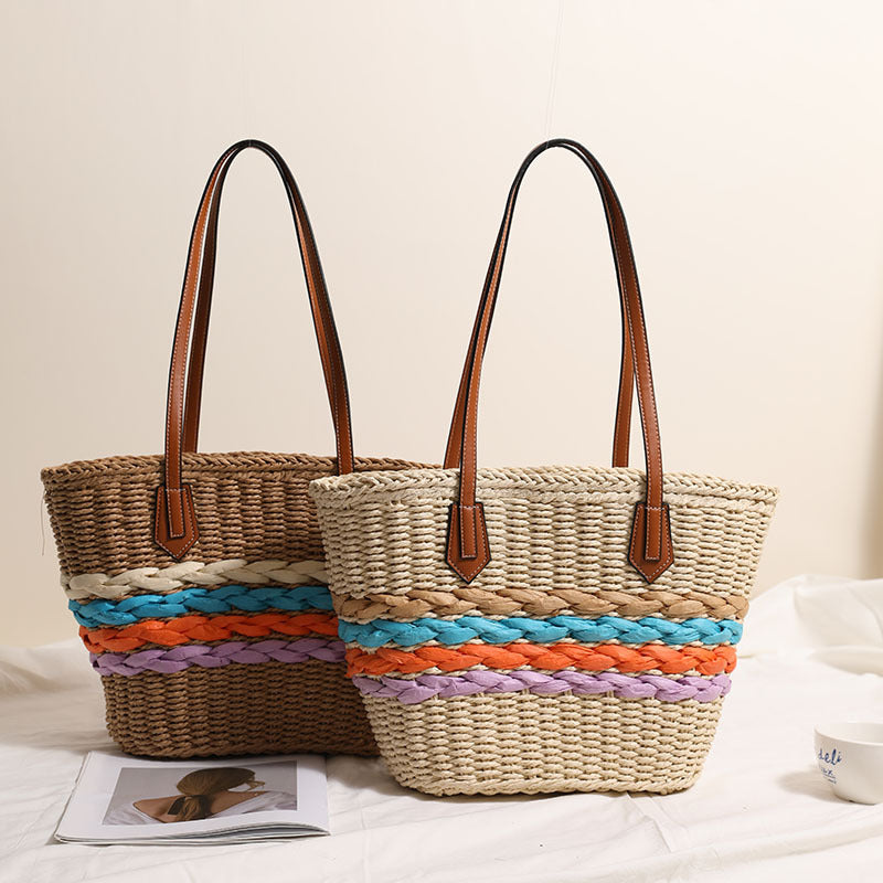 Curvy straw bag with colorful woven accents Bowlift