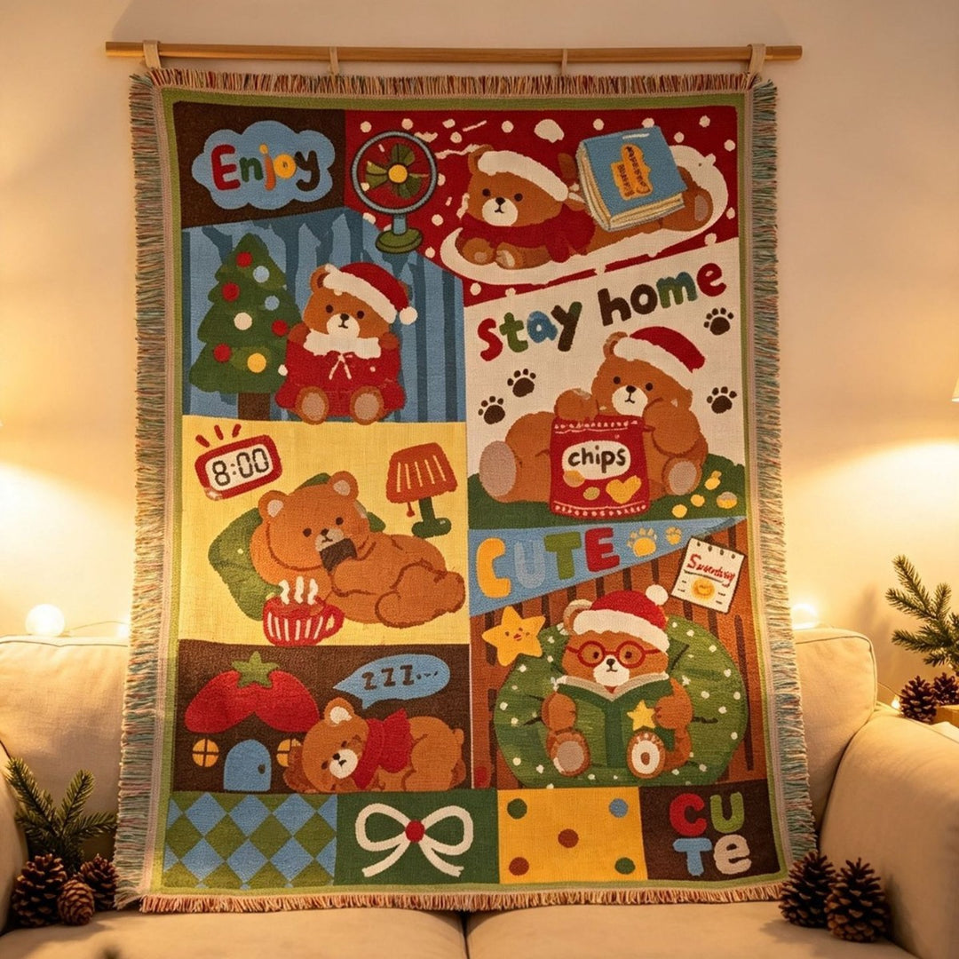 Cozy Cartoon-Themed Woven Throw Blanket