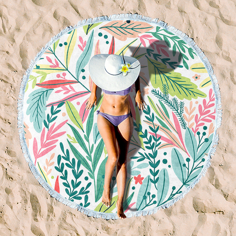 Round beach towel with vibrant tropical pattern Bowlift