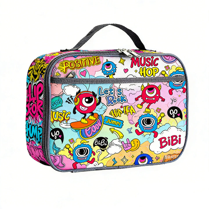 Insulated children's dinosaur lunch case with thermal lining and carry handle Bowlift