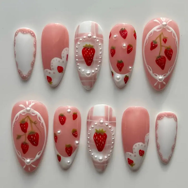 Romantic Heart-Themed Press-On Nail Art Bowlift