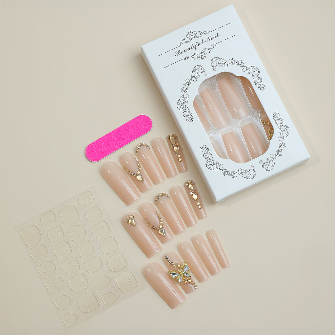 Decorative Press-On Nail Set with Rhinestone Embellishments Bowlift