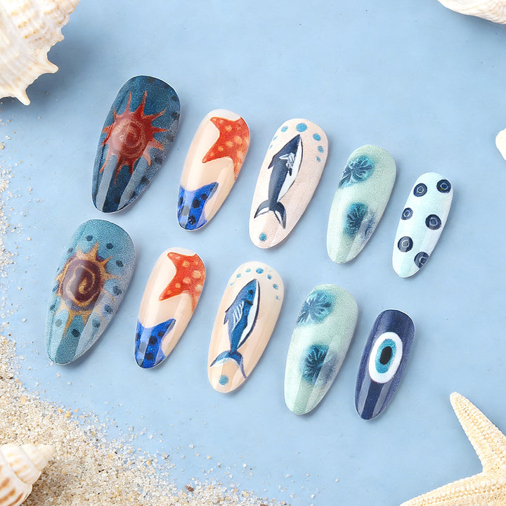 Ocean-Inspired Artistic Press-On Nails Bowlift