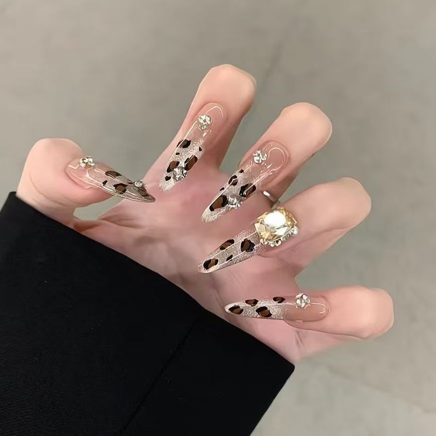 Decorative Stiletto Press-On Nails with Gem Accents Bowlift