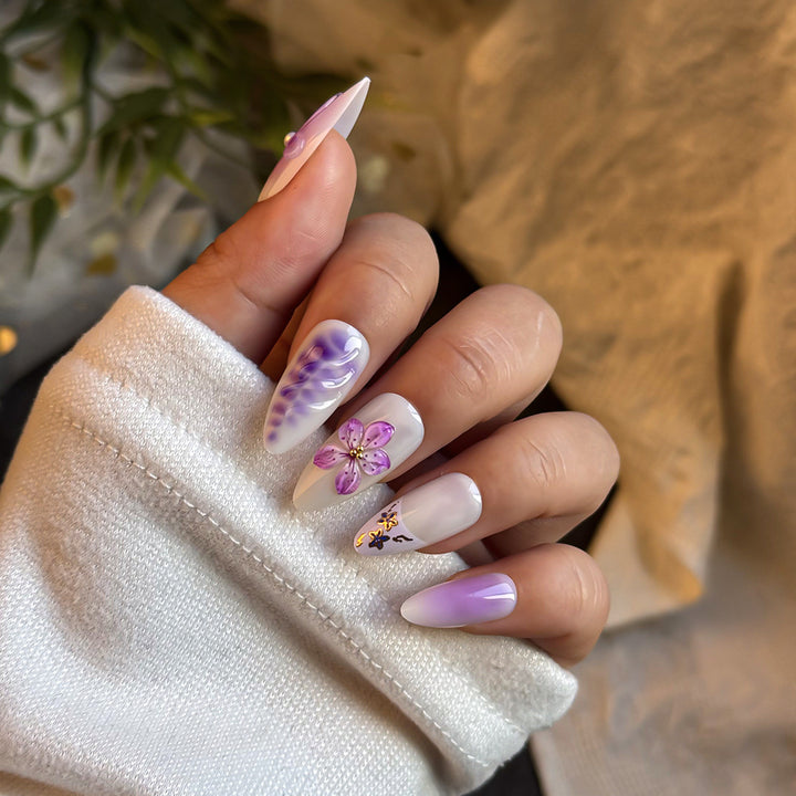 Artistic Floral-Embellished Press-On Nails Bowlift
