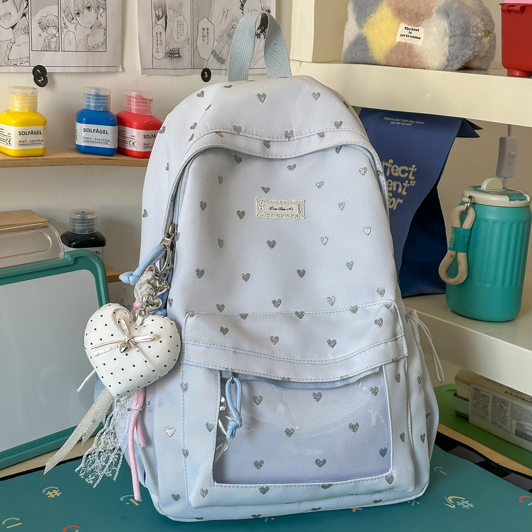 Heart-Patterned Casual School Backpack