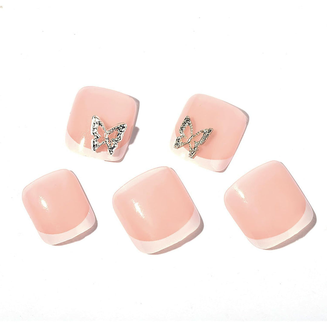 Artificial Nail Set with elegant French design and glitter accents Bowlift