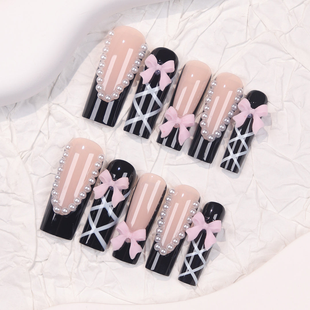 Artistic Bow-Adorned Stiletto Nail Set Bowlift
