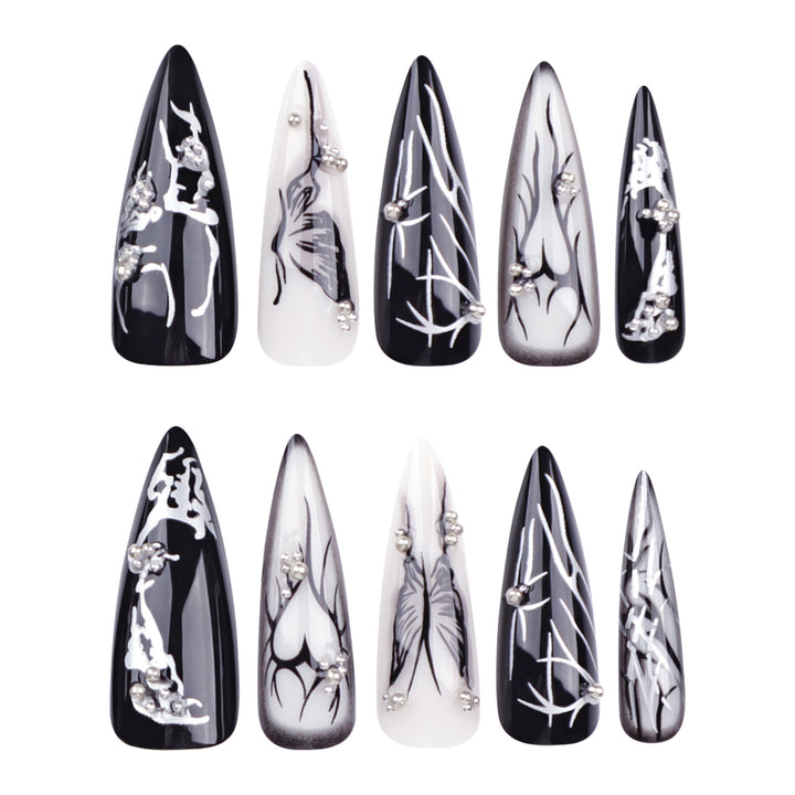 Artful Nail Art with Elegant Black and White Design Bowlift
