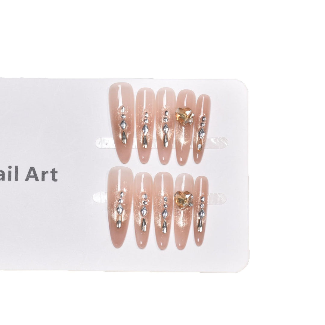 Elegant Rhinestone-Embellished Long Press-On Nail Extensions Bowlift