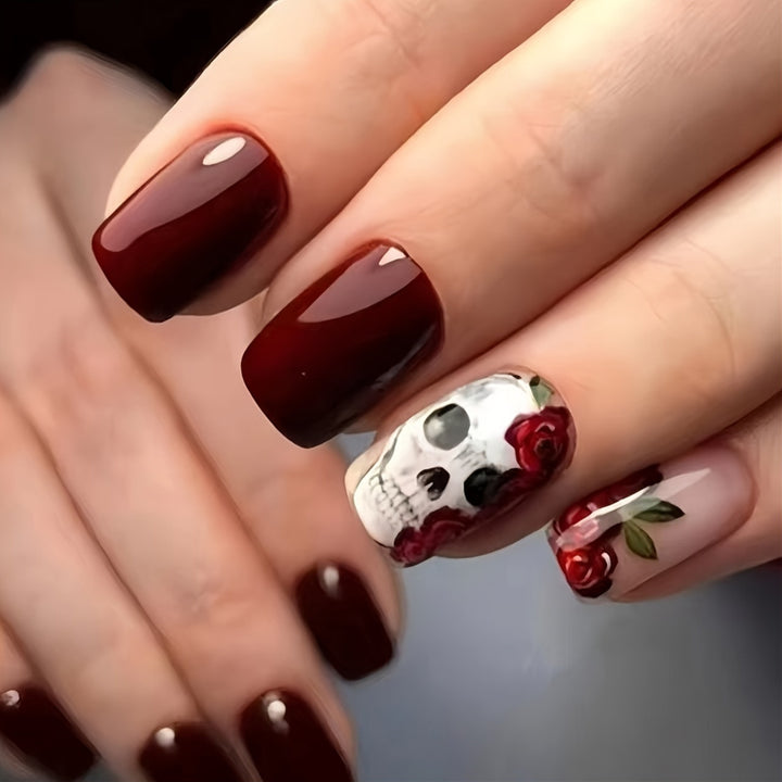 Artificial nails with skull and rose design Bowlift