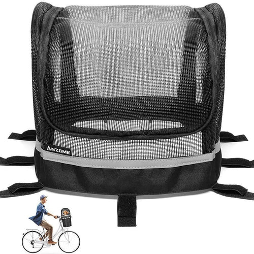 front-mount bicycle pet carrier basket with mesh canopy, reflective trim and adjustable straps Bowlift