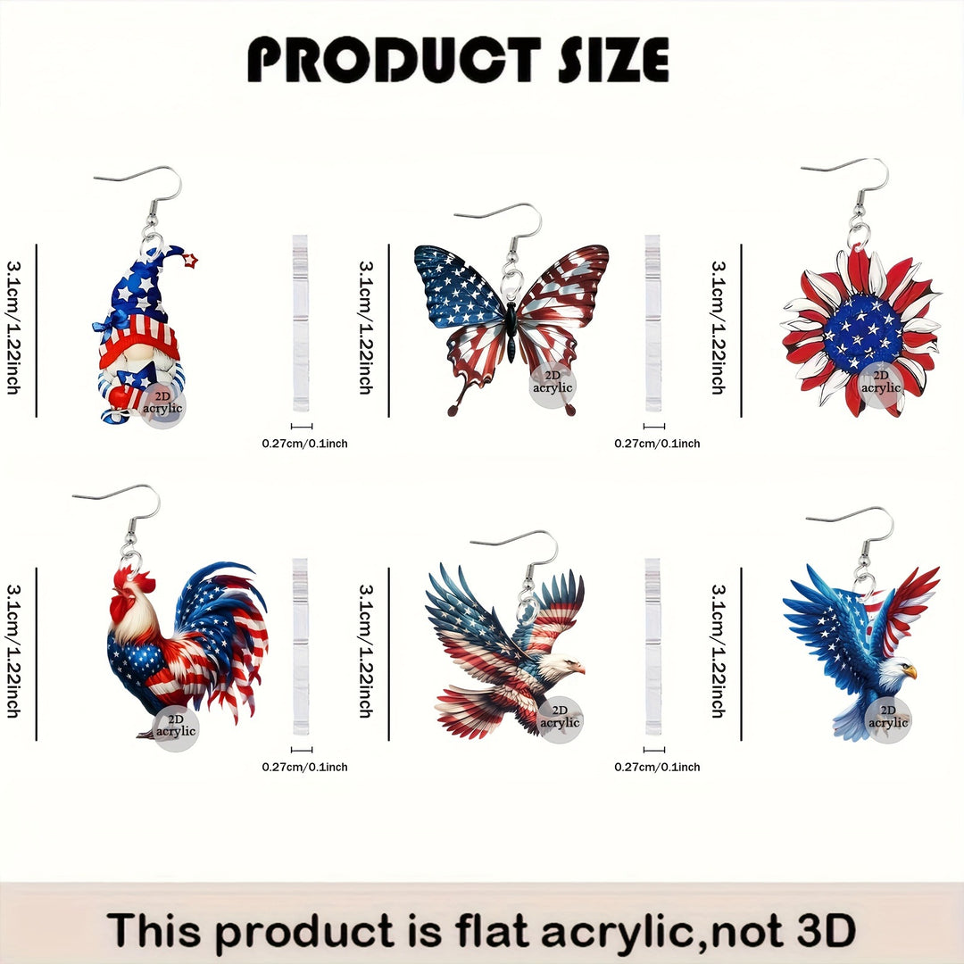 Ladies playful Gnome earrings made of acrylic with patriotic stars-and-stripes motif and skin-friendly hooks Bowlift