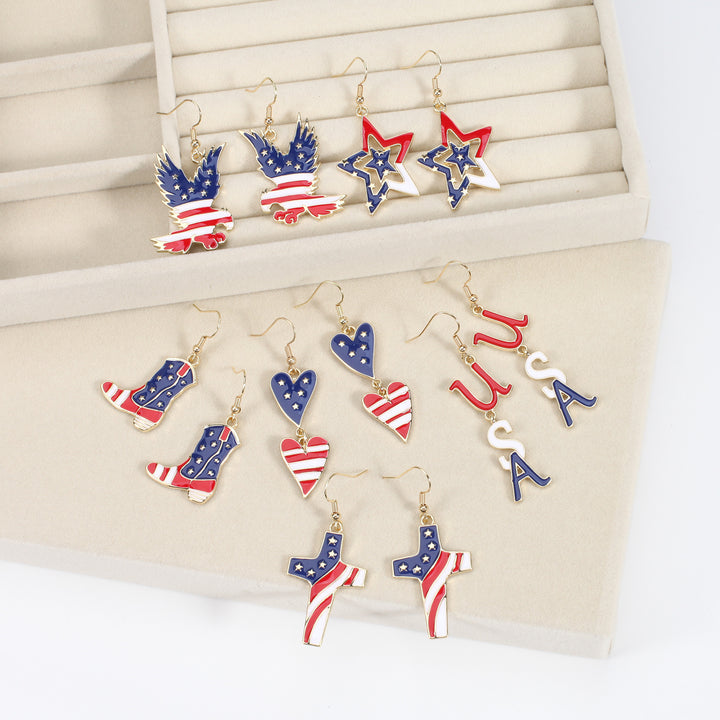 Women's filigree earrings in flag design with crystal stripes and enamel trim Bowlift