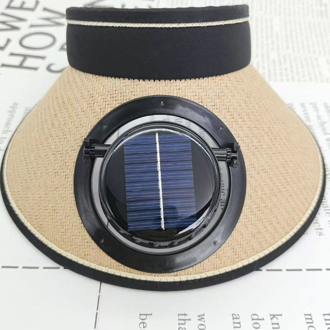 Adjustable sunshade for with removable solar fan and breathable straw effect Bowlift
