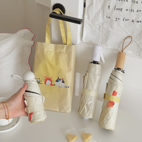 Ladies Folding Umbrella with Loving Animal Designs Bowlift