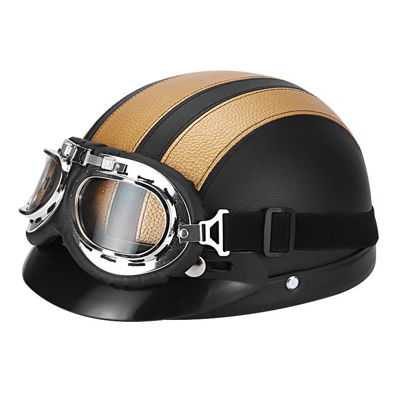 Retro open-face motorcycle helmet with detachable aviator goggles Bowlift