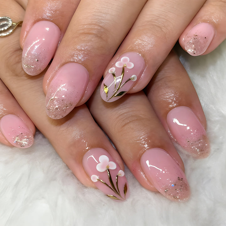 Artistic Floral Press-On Nail Set Bowlift