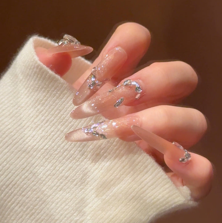Luxury Rhinestone-Accented Stiletto Press-On Nails Bowlift