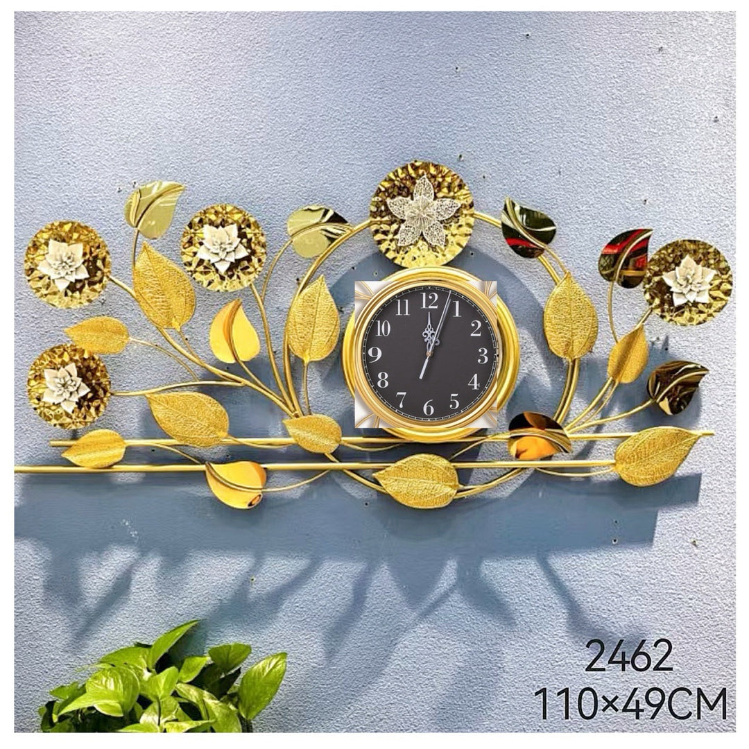 Floral Wall Clock with Decorative Leaf Design Bowlift