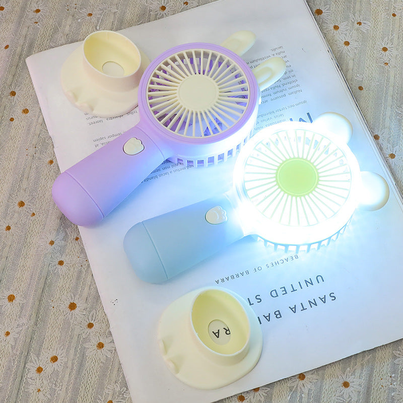 Women Portable Mini LED Fan with Creative Animal Ears Bowlift