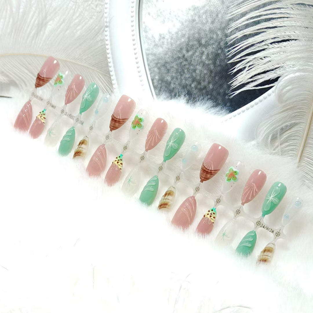 Artificial nails with elegant 3D flower and gradient design Bowlift