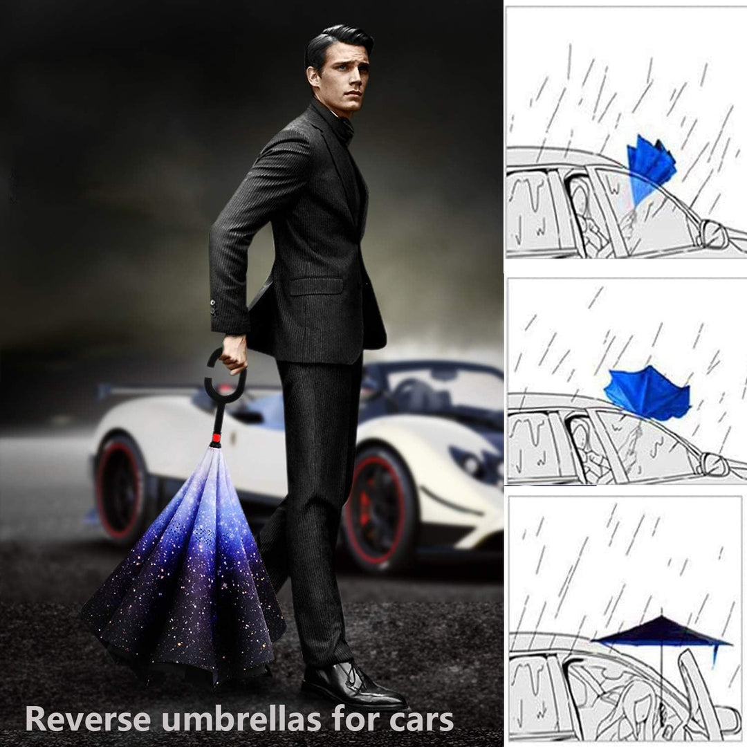 Ladies Automatic Umbrella with Elegant C-Handle Bowlift