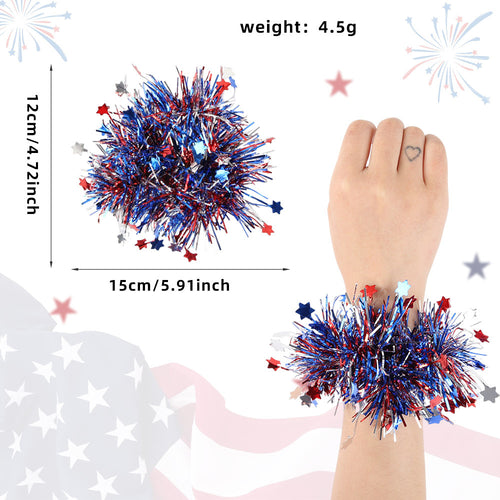 Unisex nan patriotic tinsel pom pom wristband bracelet with star confetti Bowlift