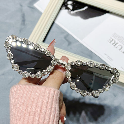 Heart-Shaped Rhinestone-Embellished Sunglasses Bowlift