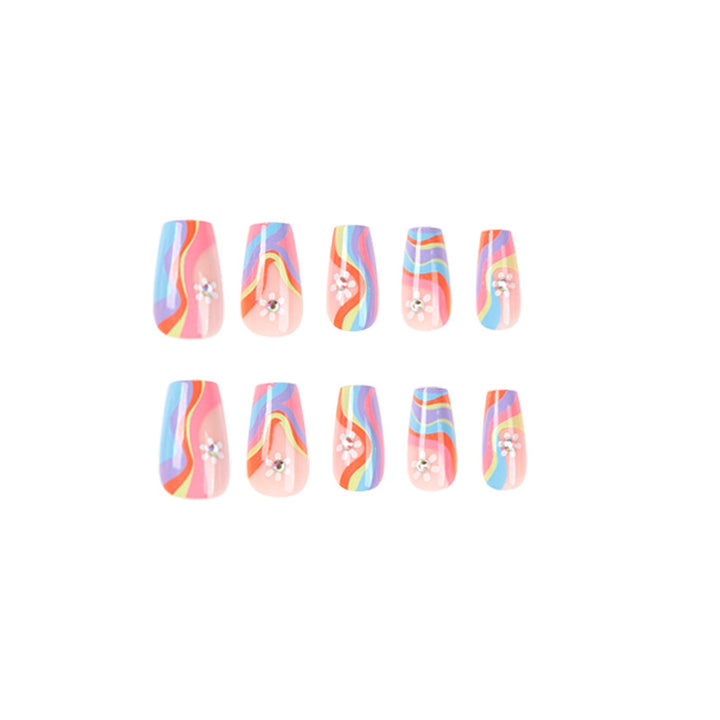 Artful Nail Extensions with Colorful Gradient and Delicate Flower Pattern Bowlift