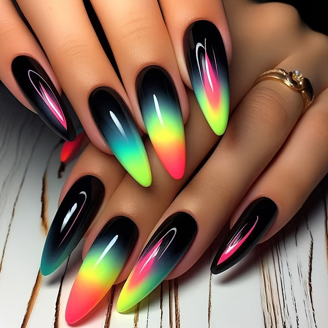 Gradient Neon Tips Acrylic Nail Art Bowlift