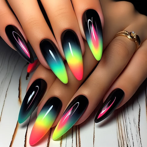 Gradient Neon Tips Acrylic Nail Art Bowlift