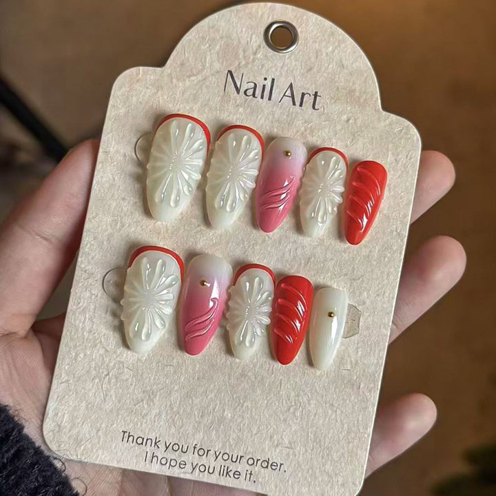 Handcrafted Floral Press-On Nail Set Bowlift