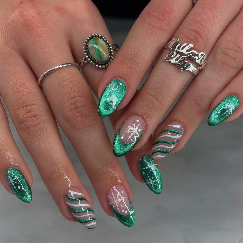 Artificial Nail Set with Elegant Christmas Design Bowlift