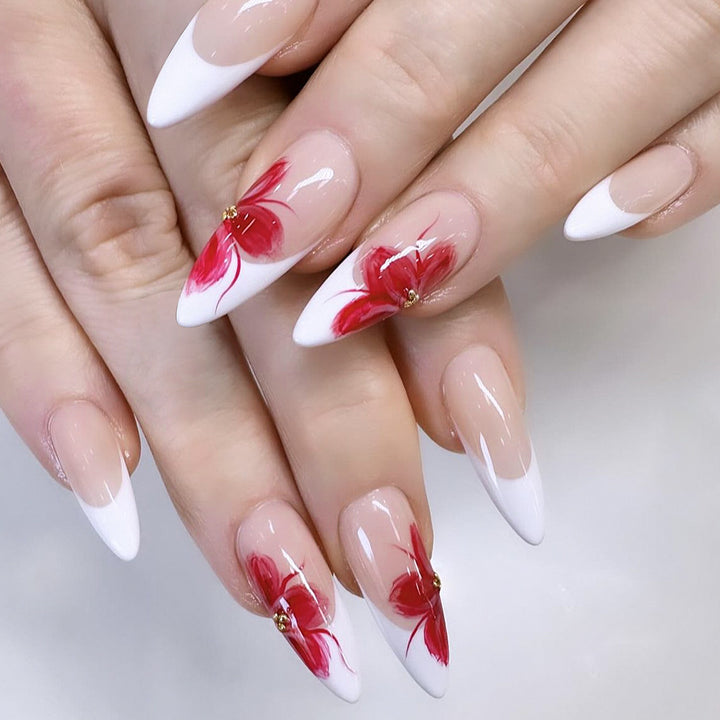 Elegant Floral Stiletto Nail Extensions Bowlift