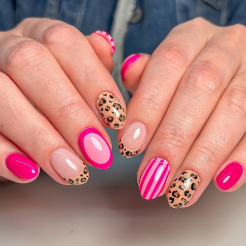 Artificial nails with trendy leopard and striped decorations Bowlift