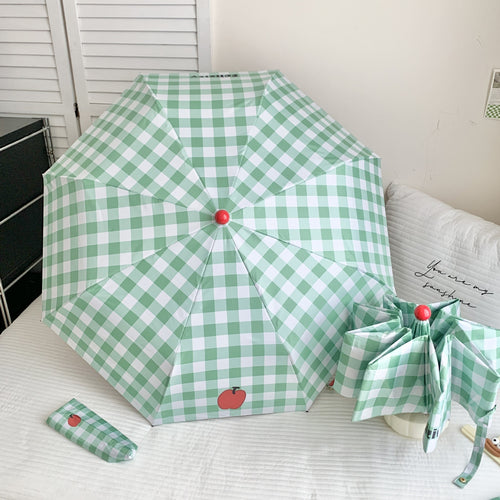Ladies' folding umbrella in stylish check pattern with fruity motif Bowlift