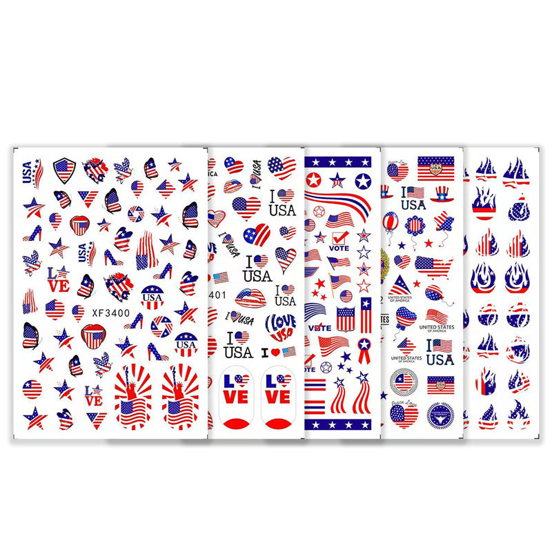 Women's nan patriotic USA themed nail art decal sticker sheets Bowlift