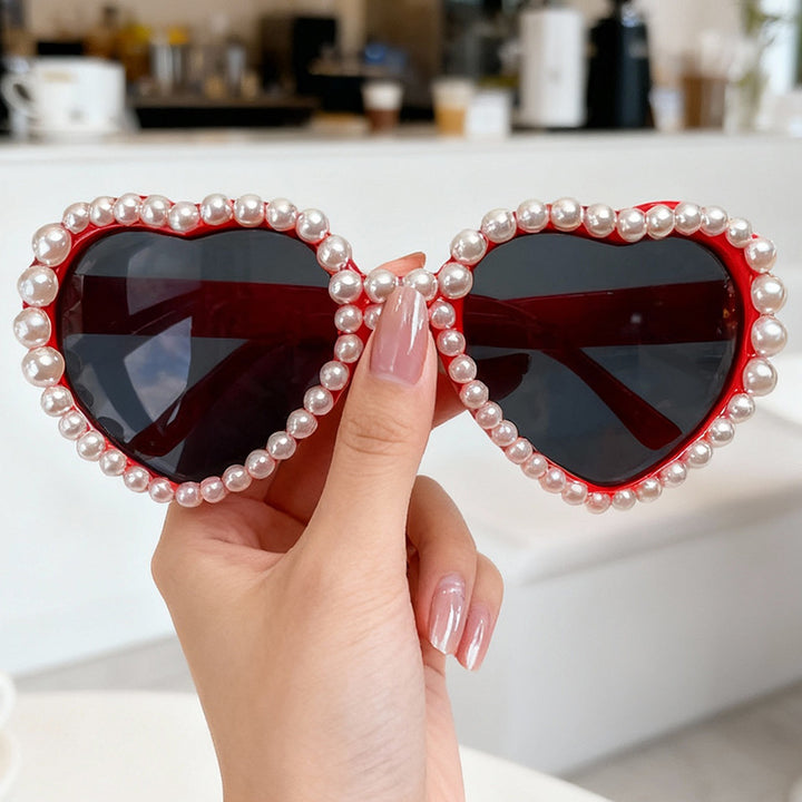 Heart-Shaped Rhinestone-Embellished Sunglasses Bowlift