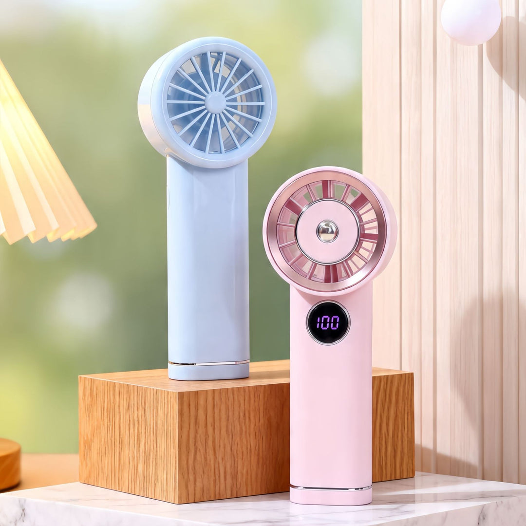 Women's Portable Mini Hand Fan with Digital Temperature Display Bowlift