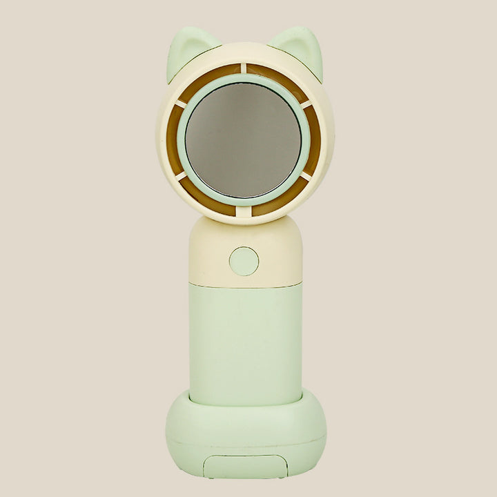 Cooling portable handheld bladeless fan with built-in mirror and rechargeable battery dock Bowlift