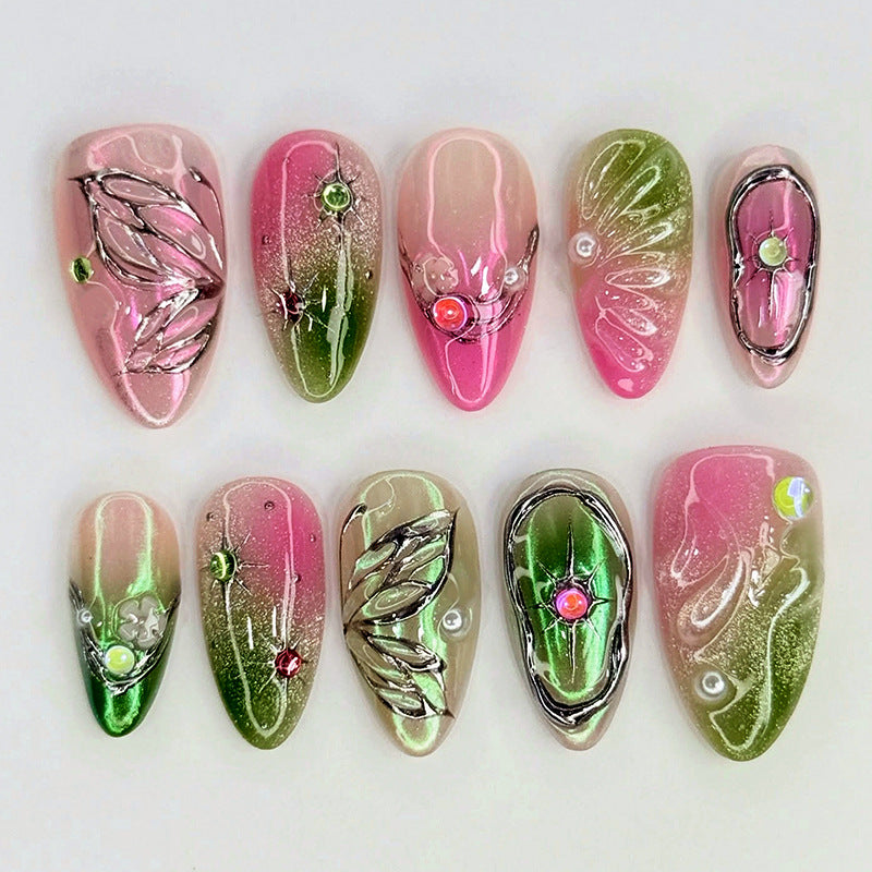 Artificial nail set with floral and festive decorations Bowlift