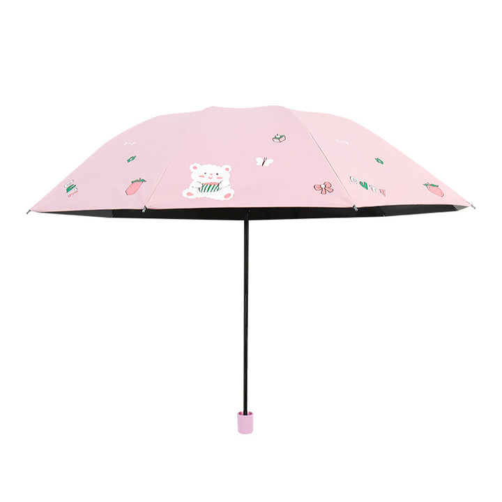 Women's Folding Umbrella with Playful Bear Design Bowlift