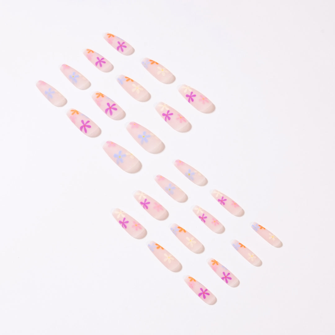 Artificial nail extensions with colorful floral pattern Bowlift
